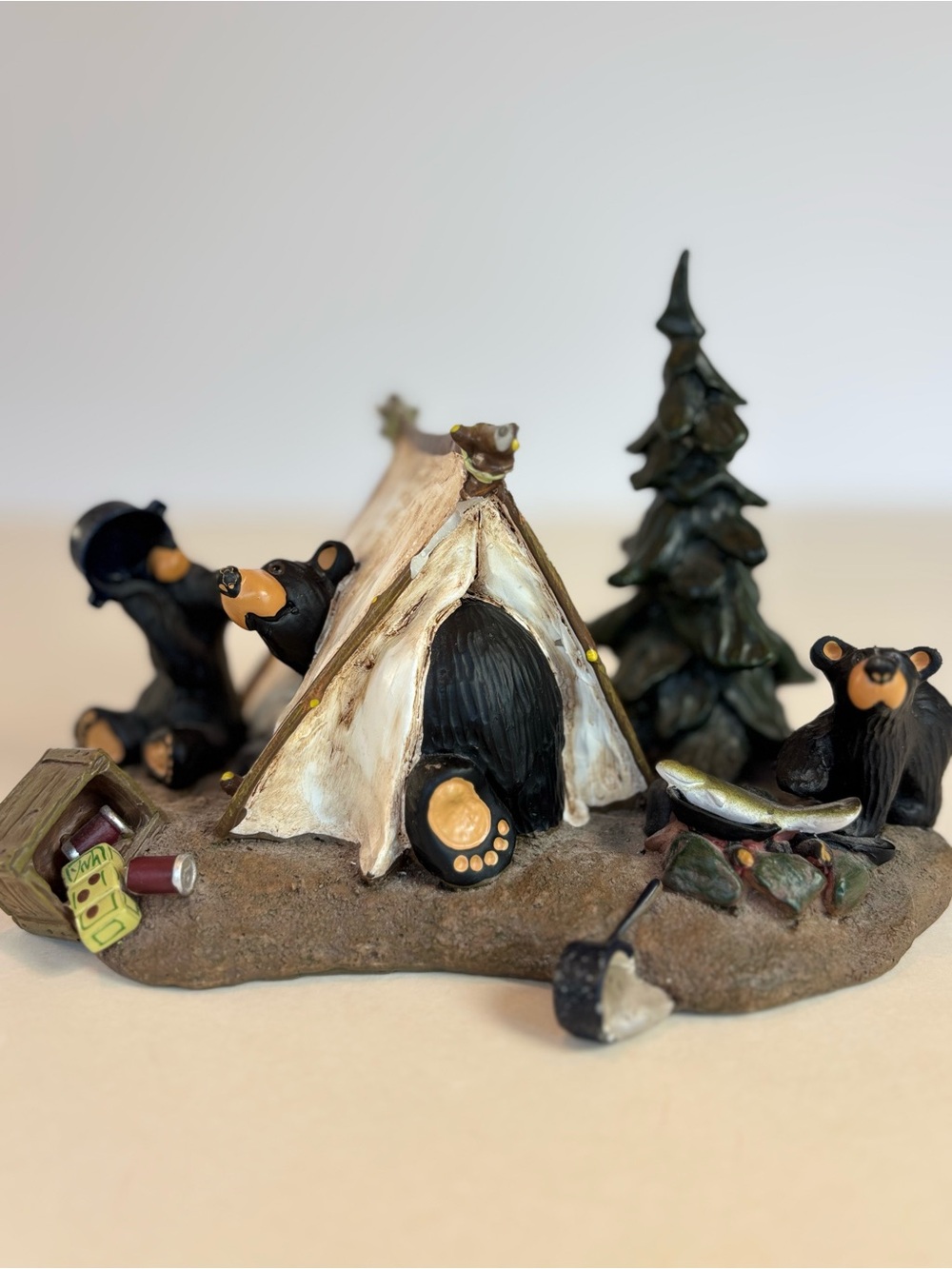 Bearfoots Camp Runamuck Black Bear Camping Figurine Jeff Fleming
